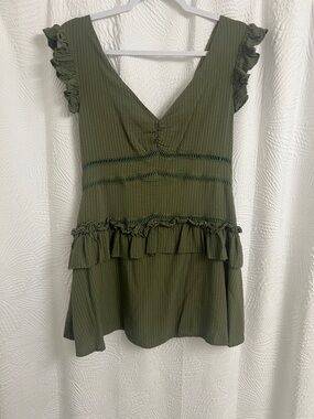 ValMarie Olive Green Ruffle Tiered V-Neck Mini Dress